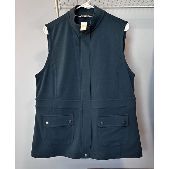 NWT T by Talbots Womens Jacket Vest Teal Waist Length Full Zip Pockets Stretch L - Picture 1 of 7
